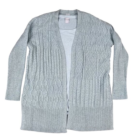 Chicos Two Piece Cableknit Wool & Cashmere Blend Cardigan & Top Sz Large - Picture 1 of 8